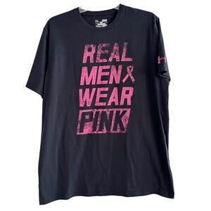 Under Armour T Shirt Heatgear Medium Black Real Men Wear Pink Tee Medium Loose